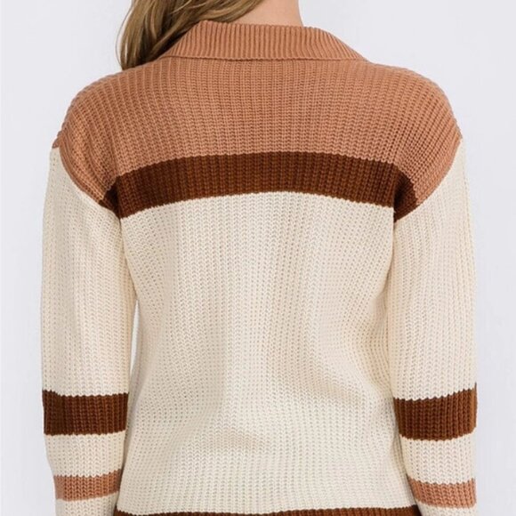 V-Neck Knit Colorblock Pullover Sweater - Picture 3 of 6